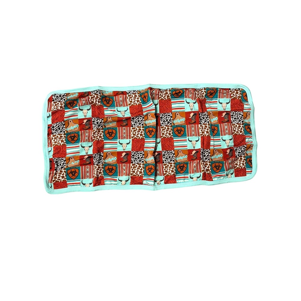 Ariat Kids Western Patchwork‎ Burp Cloth Turquoise Rust Longhorn Yeehaw Logo